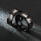 Black Inlaid Wood Grain Elk Christmas Tree Stainless Steel Couple Proposal Ring Animal Fashion Vintage Jewelry Christmas Gift