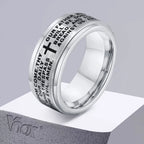 Vnox 8mm Spinner Cross Ring for Men, Bible Prayer Finger Band, Stress Release Stainless Steel Rotatable Ring, Faith