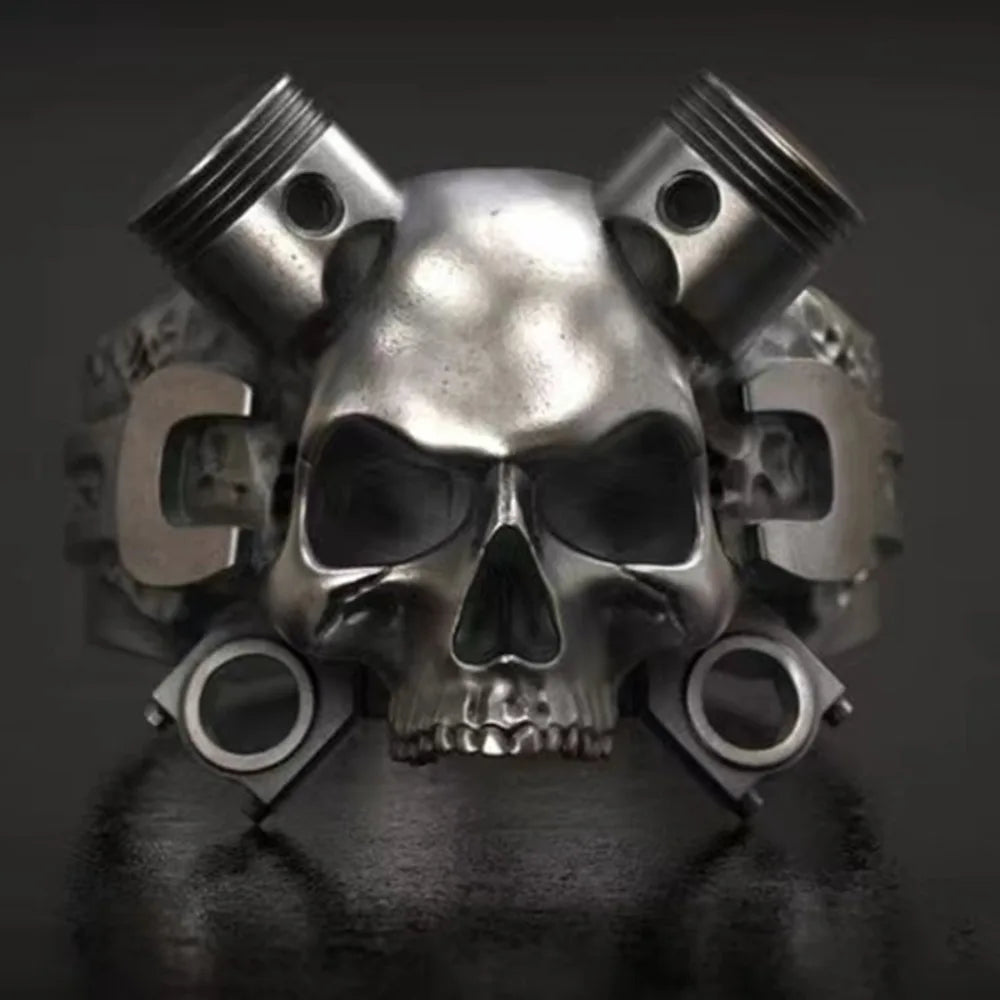 Steampunk Wrench Skull Ring — Gothic Statement
