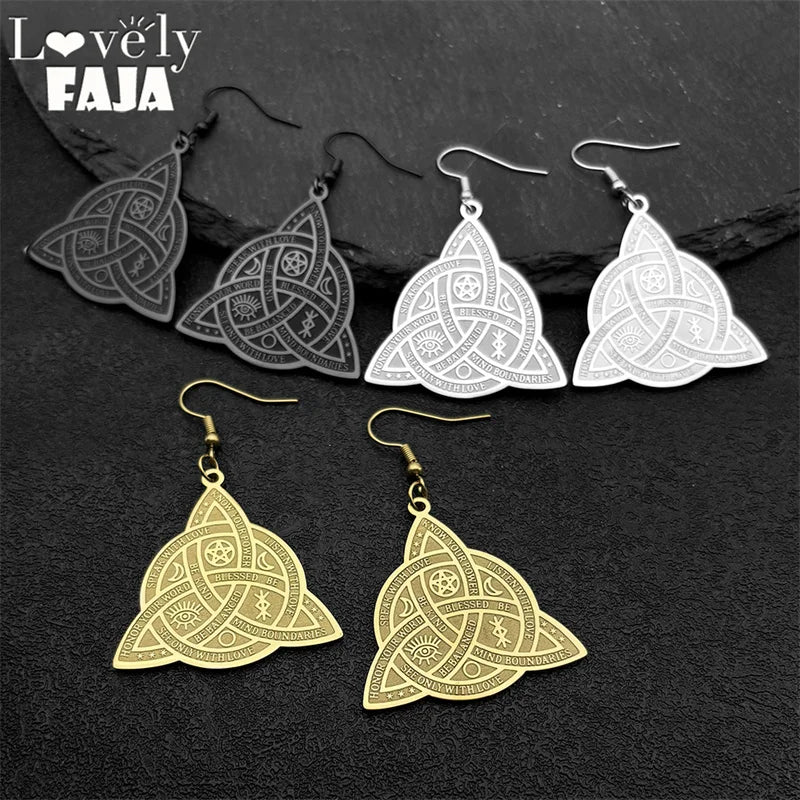 Odin Steel Earrings Viking Witch Celtic Knot Hoop