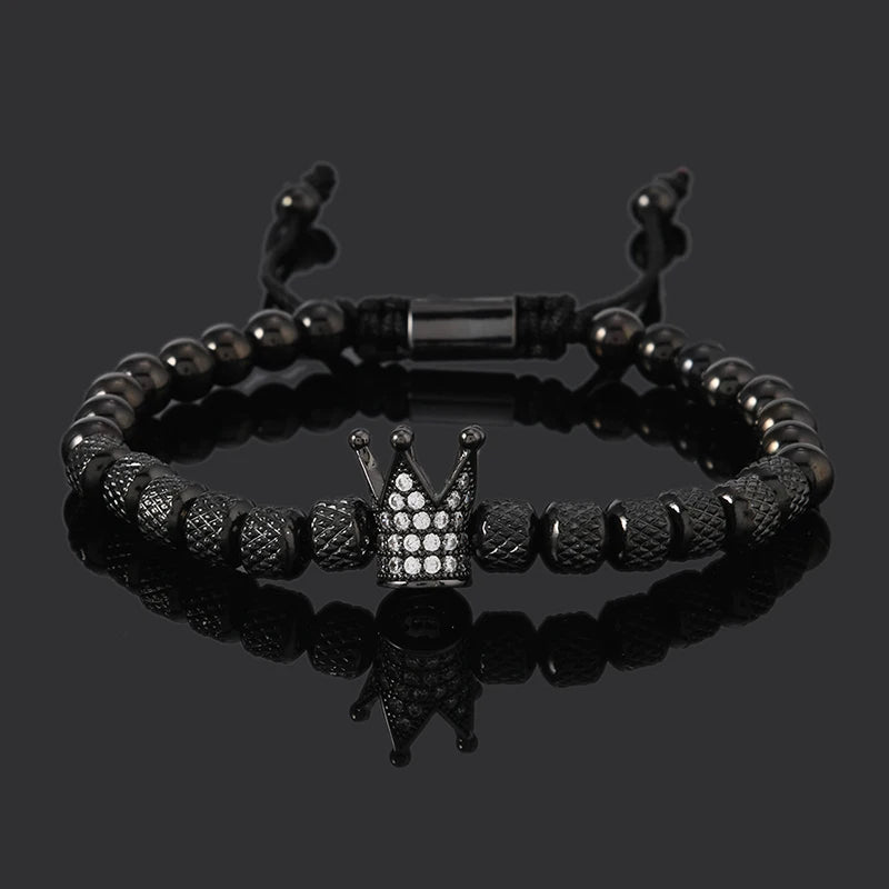 Luxury Stainless Steel Beads Royal Gold Crown Charm Man Bracelet Handmade Women Jewelry Gift
