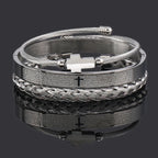Open Carving Spanish Scripture Cross Bracelet — Stainless Steel