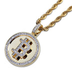 Gold Iced Out Bitcoin Pendant Necklace CZ