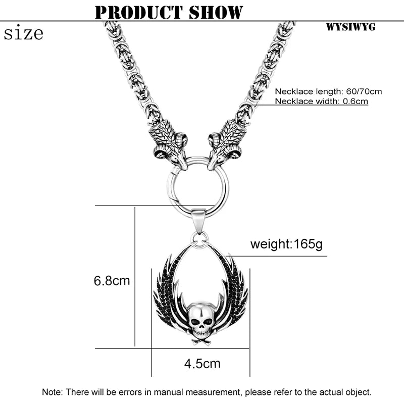 Fallen Angel Wings Skull Pendant Necklace — Stainless Steel
