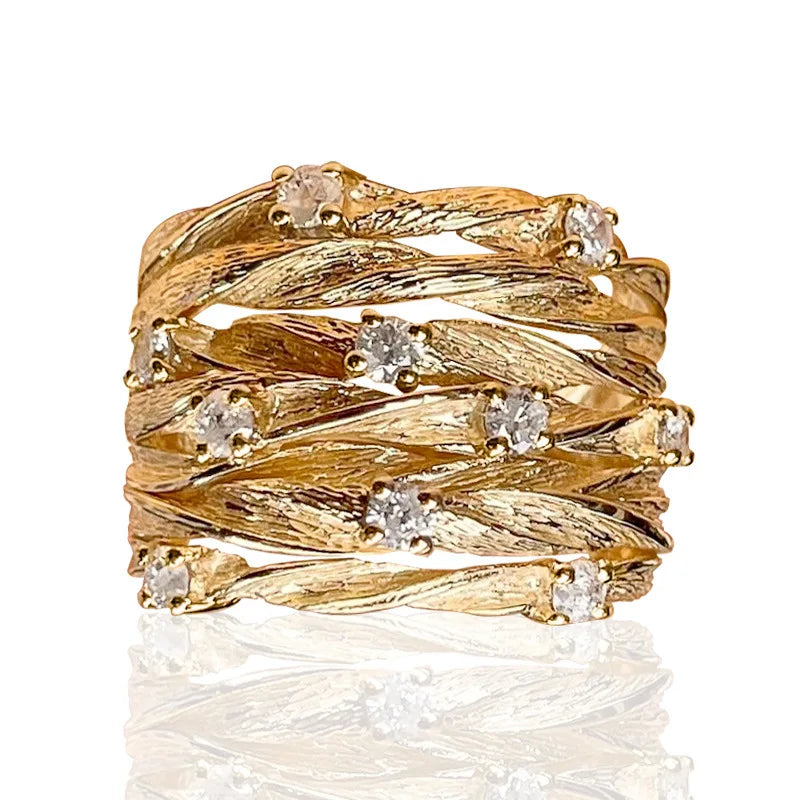 Entwined Vines Multi-Layer Wide Ring for Women — Stainless Steel