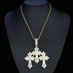 High Quality 3Inch Mens Hip Hop Cross Pendant New Release Iced out Triple Cross with Stone Charm Necklace Made Brass