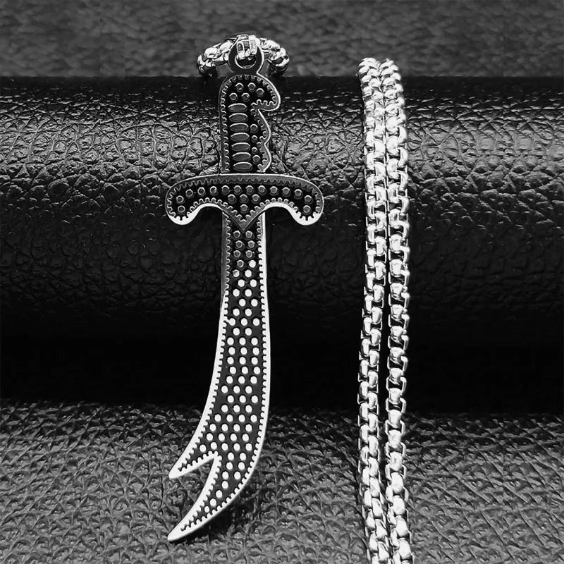 Islam Broadsword Stainless Steel Chain Necklaces Gold Color Long Necklace Pendant Men Jewelry colier homme N437S05