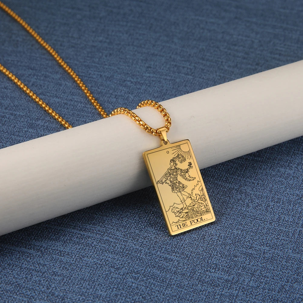 Dawapara The Major Arcana Tarot Cards Vintage Amulet Pendant Necklaces Box Chain Men Jewelry Stainless Steel Golden