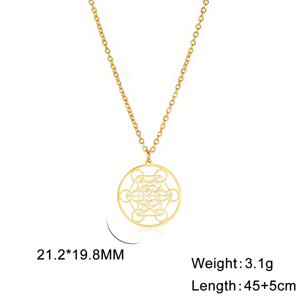 LIKGREAT Angel Seal Archangel Metatron Cube Necklace for Men Women Geometry Stainless Steel Pendants Amulet Spiritual