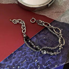 2024 Retro Black Cracking Beads Bracelet for Men Women Stainless Steel Double Layered Chain Fashion Hip-pop Jewelry Pulseras