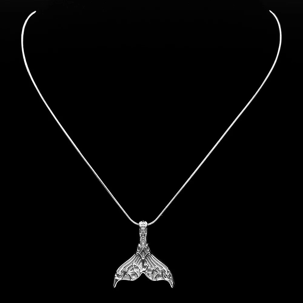 Whale Tail Pattern Pendant Necklace For Women Men Stainless Steel Silver Color  Hiphop Male Party Wedding Choker Jewelry Gifts