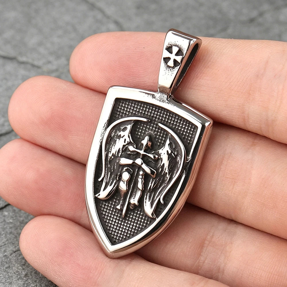 Trendy Charms Archangel Pendant for Men Women 316L Stainless Steel St Michael Necklace for Men Catholic Amulet Jewelry Gift
