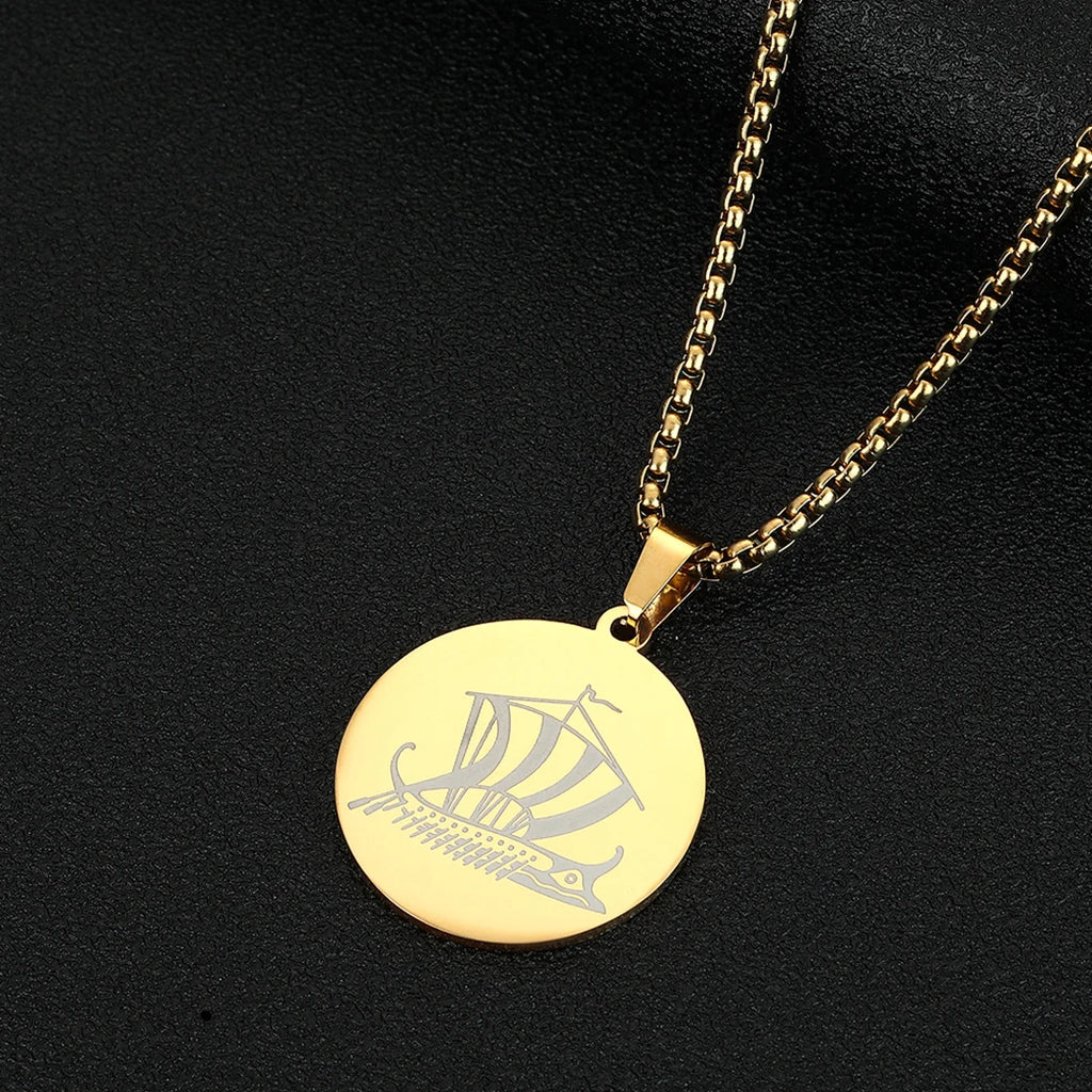 Viking Calendar Rune Medallion Pendant Necklace — Stainless Steel
