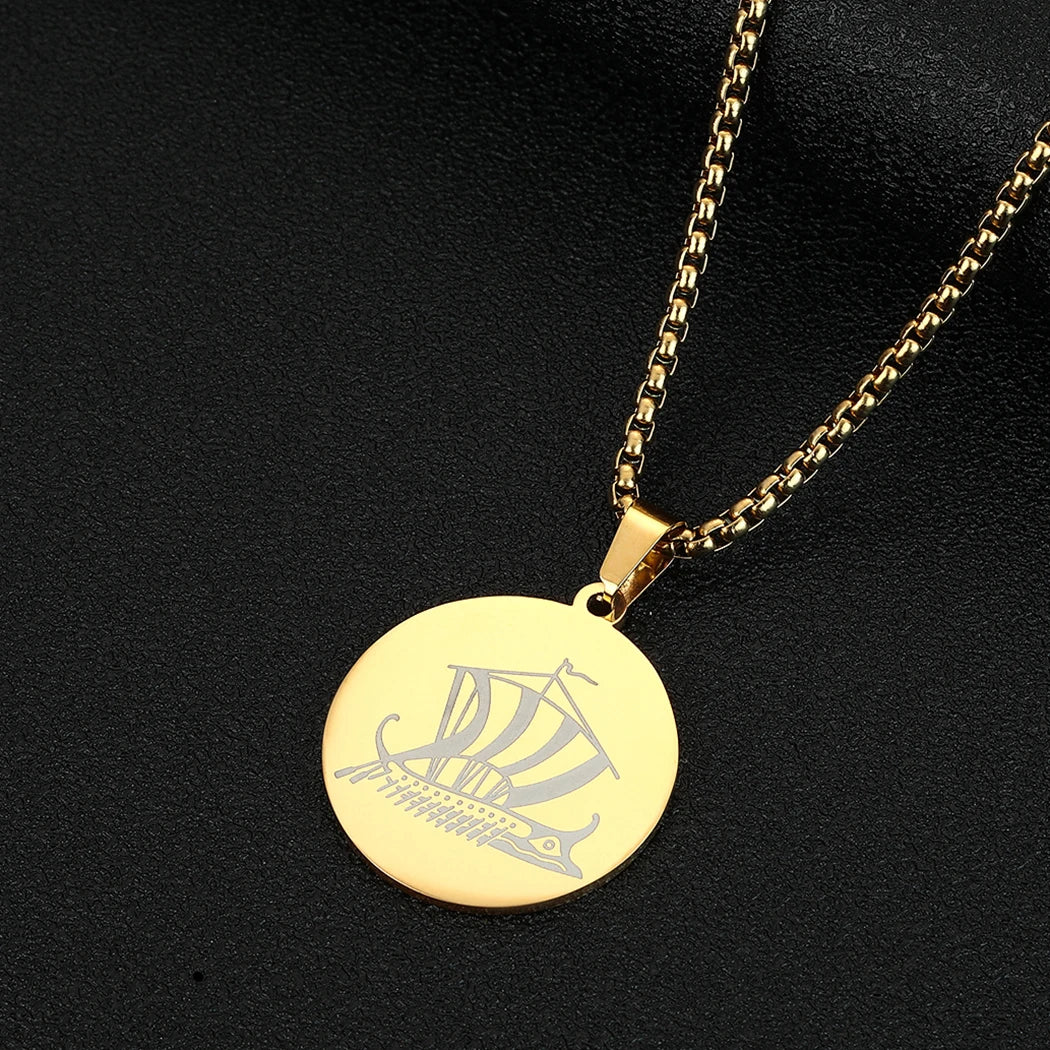 Viking Calendar Rune Medallion Pendant Necklace — Stainless Steel