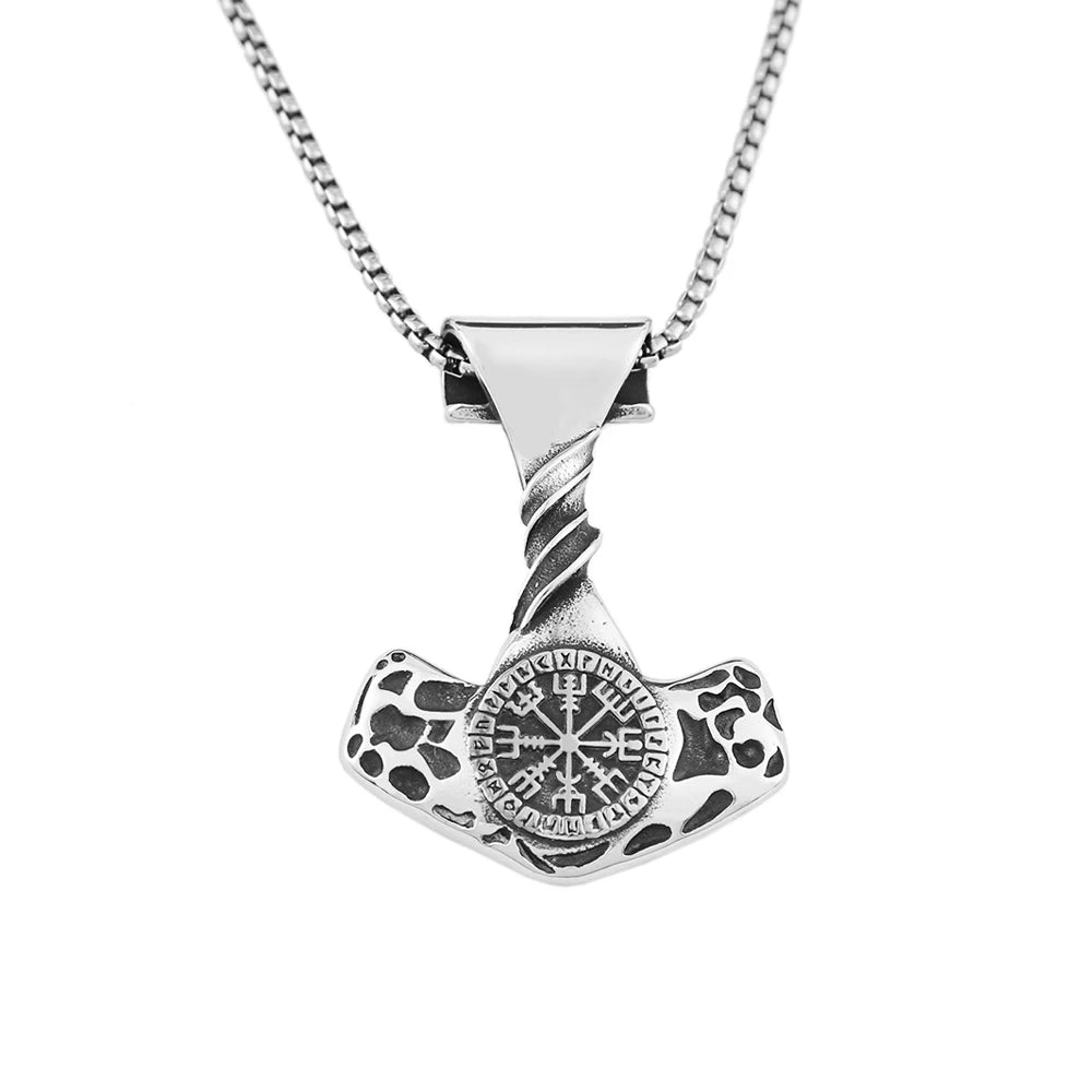 Compass Thor Hammer Steel Pendant Vintage Nordic