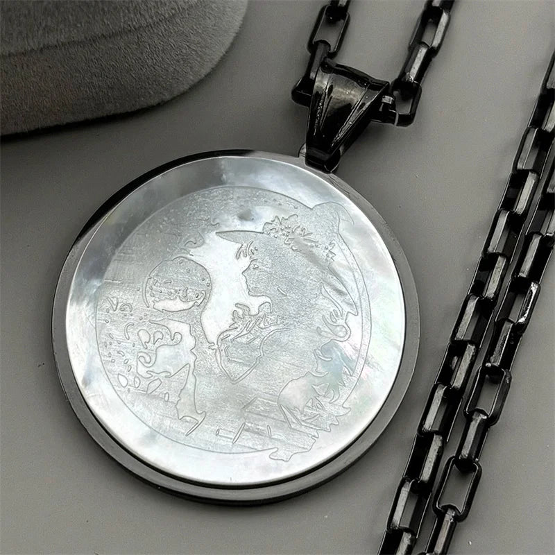 Moon Gold Pendant Natural Shell Witch Ball Spell