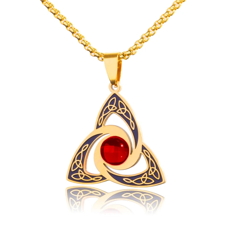Witchcraft Witch Knot Necklace Irish Trinity Knot Triple Spiral Pendant Stainless Steel Ankh Cross Pentagram Amulet Jewelry