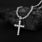 Iced Out Cross Pendant Necklace With 4mm Tennis Chain Religious Charm Full Rhinestone Bling Hip Hop Jewelry for Men and