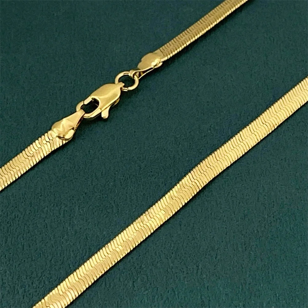 Lihong Luxury 925 Sterling Silver Gold Plated 4MM Snake Bone Necklace, Unisex Engagement Accessories Jewelry 40-60CM