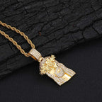 Two-Tone Iced Out Jesus Face Pendant Necklace