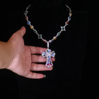 Cross Pendant Necklace Iced Out Multi-Color CZ