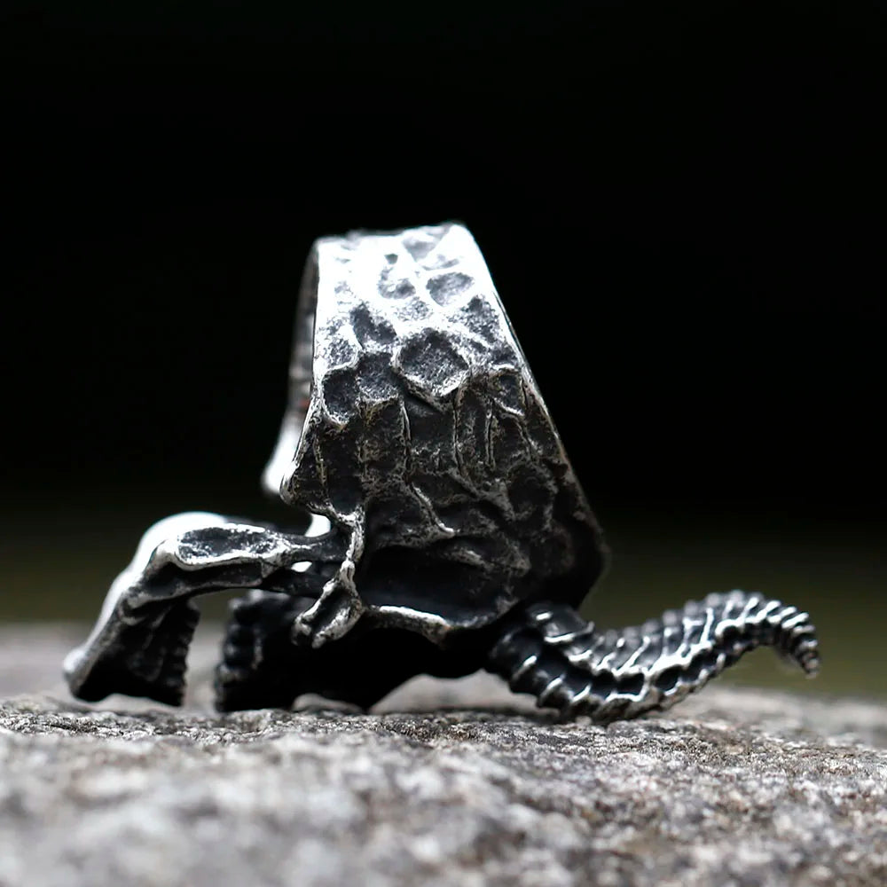 Satanic Skull Horn Ring — Heavy Gothic, 316L Stainless Steel