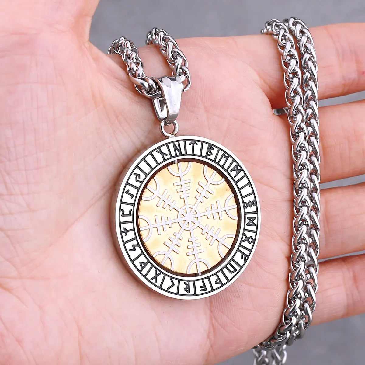 Odin Rune Vegvisir Pendant Necklace — Stainless Steel