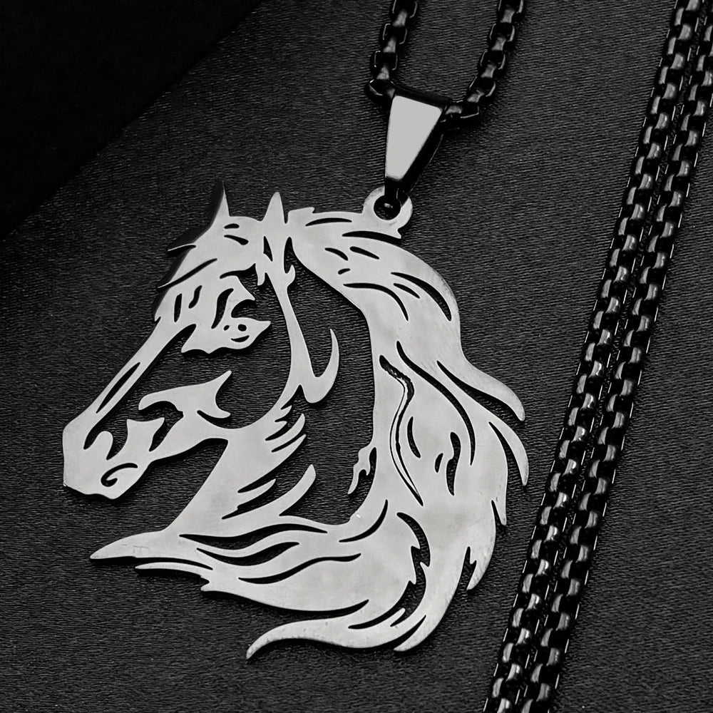 Classic Horse Head Male Chain For Women Men Stainless Steel Silver Color Hiphop Animal Pony West Cowboy Pendant
