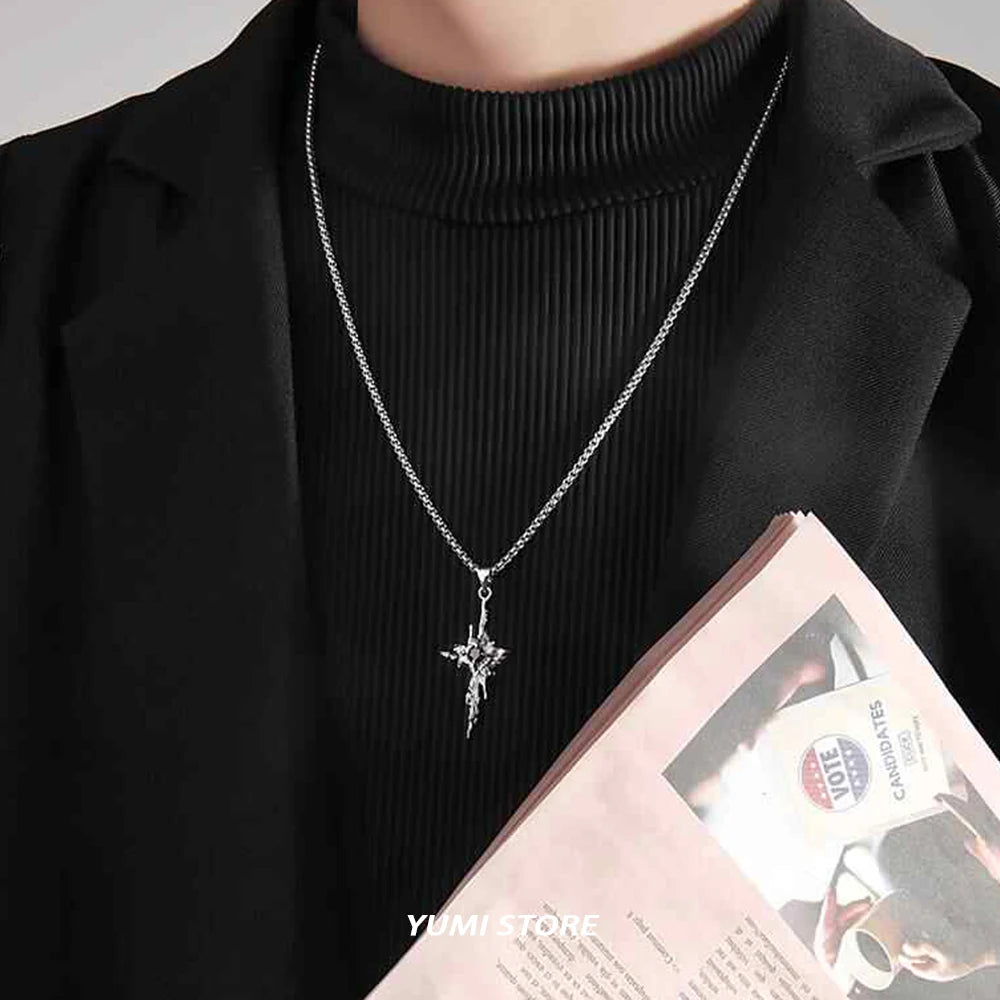 Hip Hop Lava Cross Pendant Necklace For Man Woman Non Fading Titanium Steel Pendant Clavicle Sweater Chain New Couple Jewelry