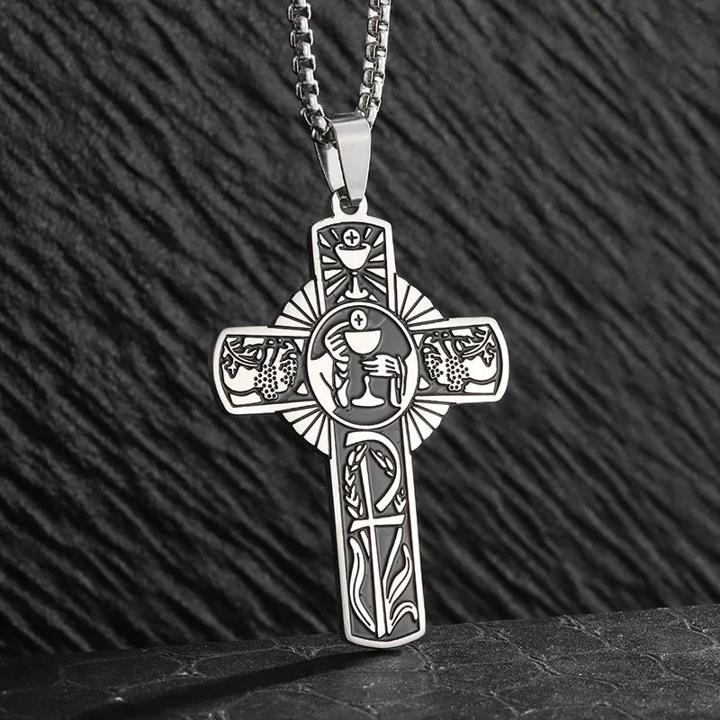 Jesus Christ Cross Mens Necklace Gold Color Cross Religious Pendant Necklace Accessory Chain Accessories