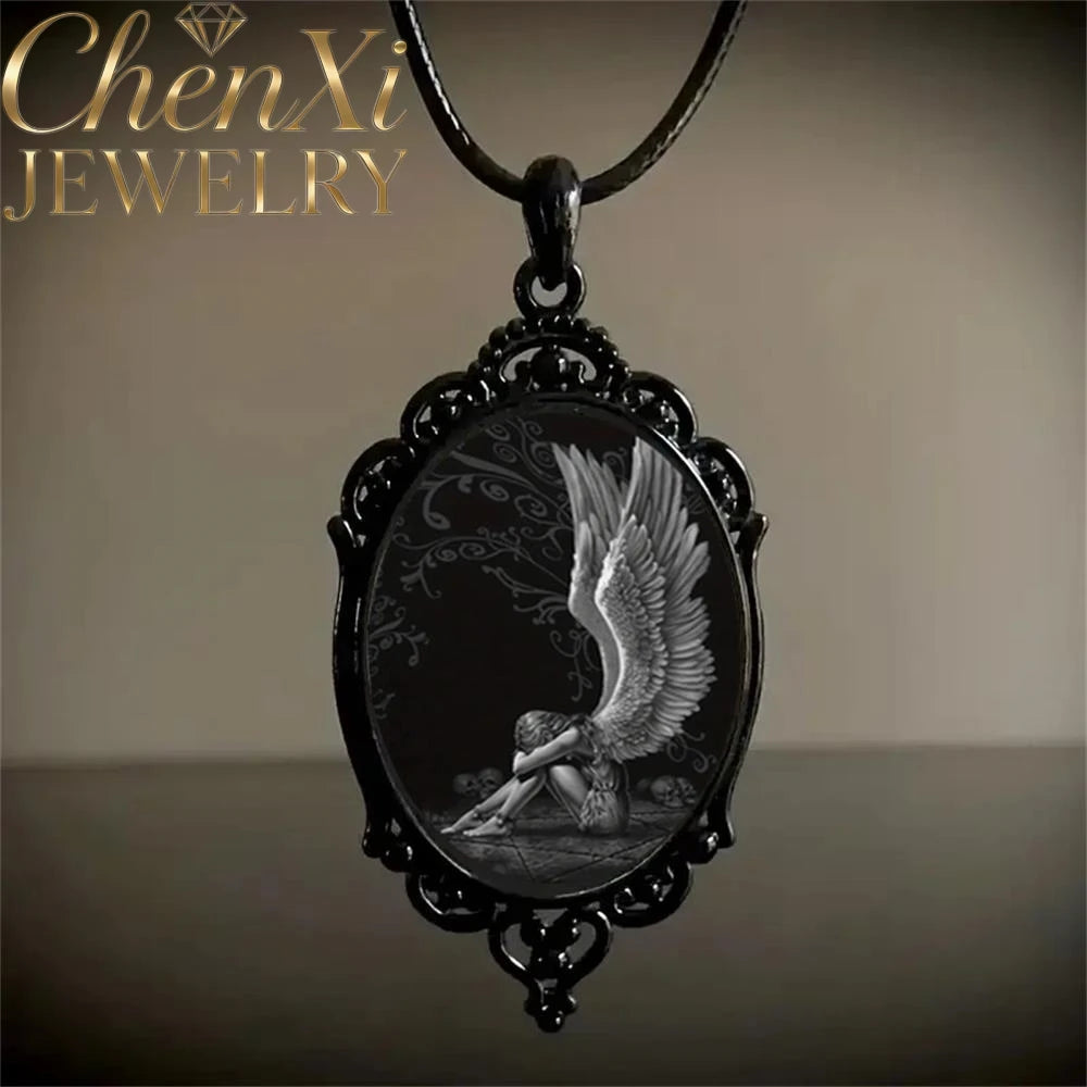 High-End Angel Wings Elliptical Lace Glass Pendant Luxury Quality Fashion Jewelry Exquisite Elegant Charms Popular