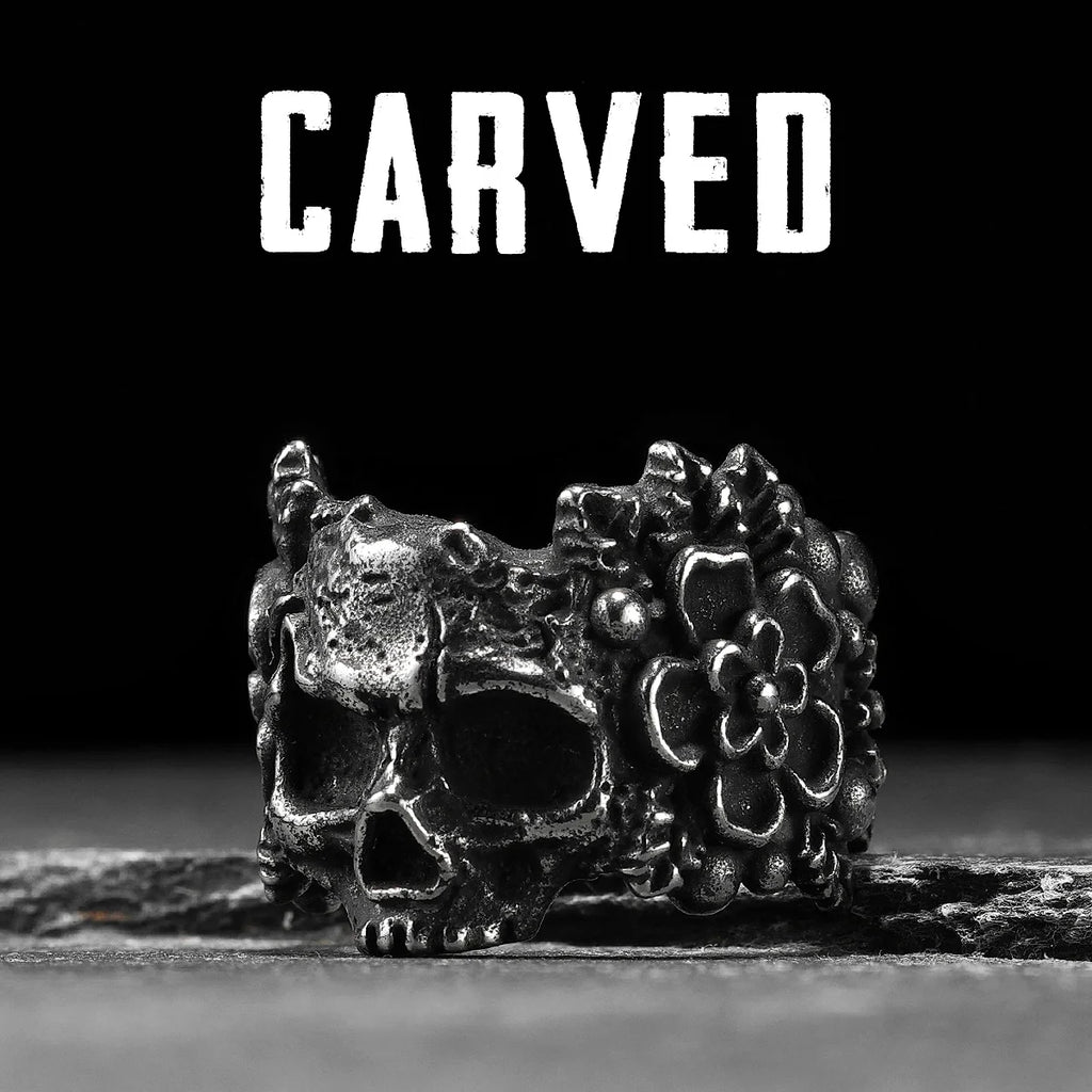 Flower Skull Ring Black — Stainless Steel