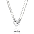 Hip Hop Double Lock Pendant Necklace For Man Woman Non-Fading Titanium Steel Choker Clavicle Chain Kpop Couple Jewelry