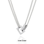Hip Hop Double Lock Pendant Necklace For Man Woman Non-Fading Titanium Steel Choker Clavicle Chain Kpop Couple Jewelry