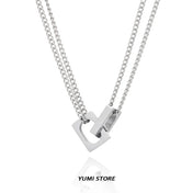 Double Lock Choker Pendant Necklace — Stainless Steel