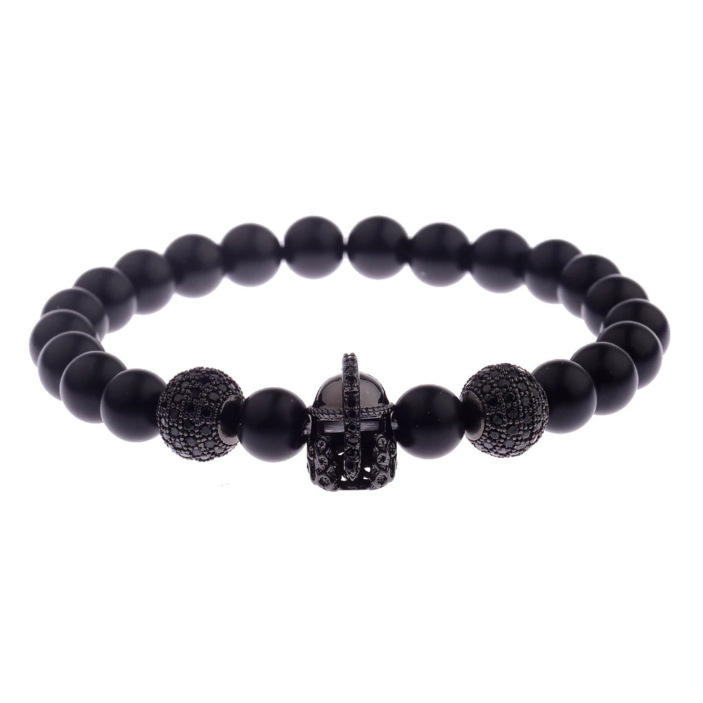 Black CZ Pave Ball Beaded Bracelet for Men — Adjustable Weave