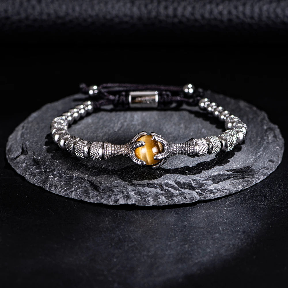 Gothic Eagle & Dragon Claw Beaded Bracelet — Stainless Steel
