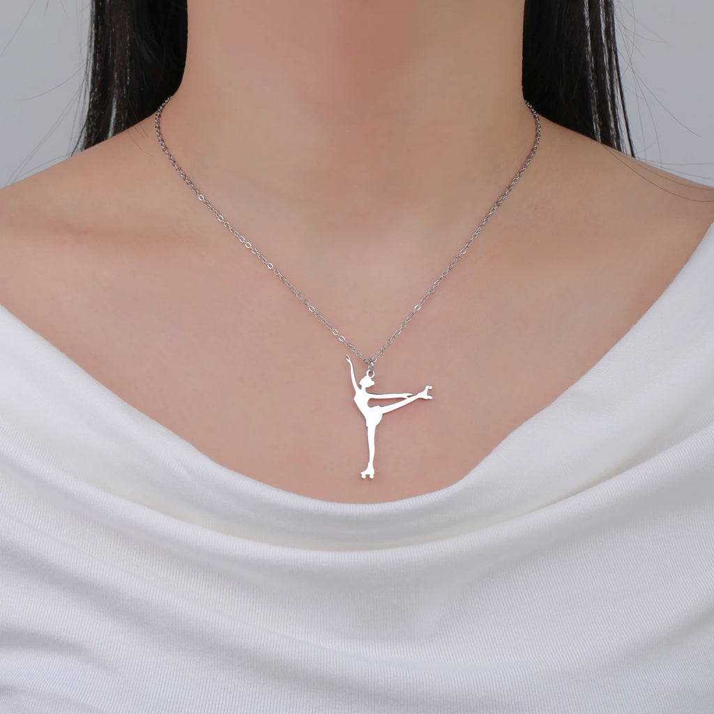 Ice Skater Charm Necklace — Stainless Steel