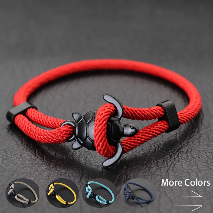 Unique Marine Turtle Rope Bracelet Men Adjustable Easy Hook Multi-Color Option Milan Cord Wristband Beach Homme Jewelry
