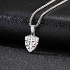 Vnox Men Shield Cross Necklace, Stainless Steel Protection Amulet Pendant Box Chain, Christian Faith Jewelry Gift for