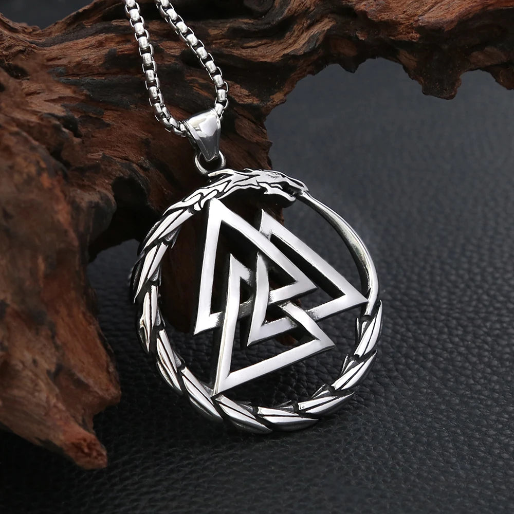 Dragon Valknut Pendant — Stainless Steel