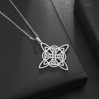 Witch Knot Necklace Celtic Knot Pendant Stainless Steel Amulet Triskelion Ankh Cross Pentagon Jewelry Birthday Gift for Women