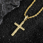 Classic Iced Out CZ Cross Pendant Necklace — Gold-Tone