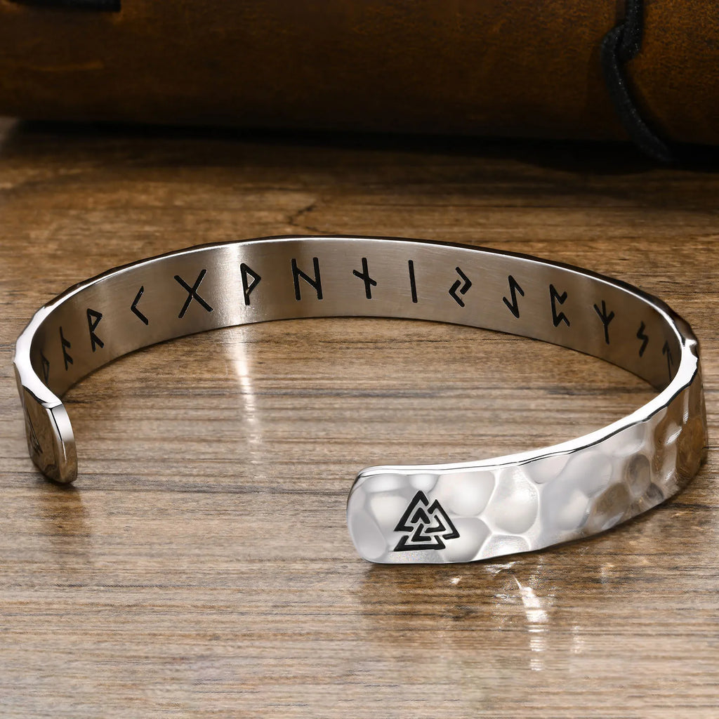 Vnox Norse Viking Bracelets for Men Women, Hand Crafted Hammered Stainless Steel Cuff Bangle Bracelet, Rock Punk Gift