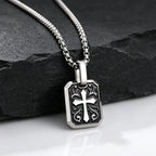 Black Enamel Cross Dog Tag Necklace — Stainless Steel