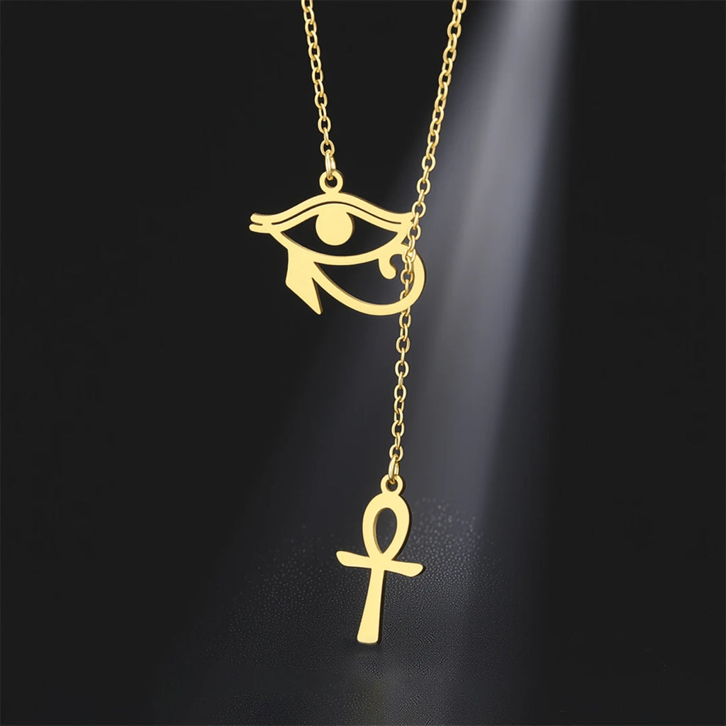 Eye of Horus Ankh Cross Pendant Necklace — Stainless Steel