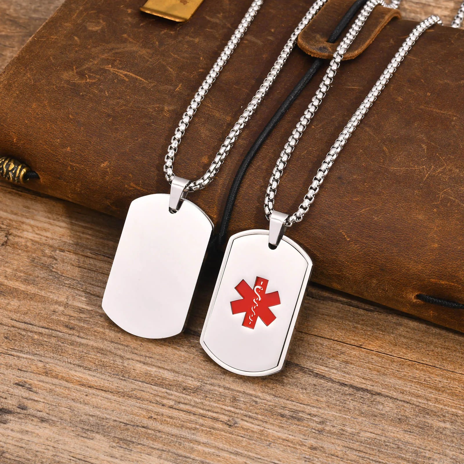 Mprainbow Mens Medical Alert ID Necklaces,Waterproof Stainless Steel Dog Tag Pendant Collar,Father Day Birthday Party