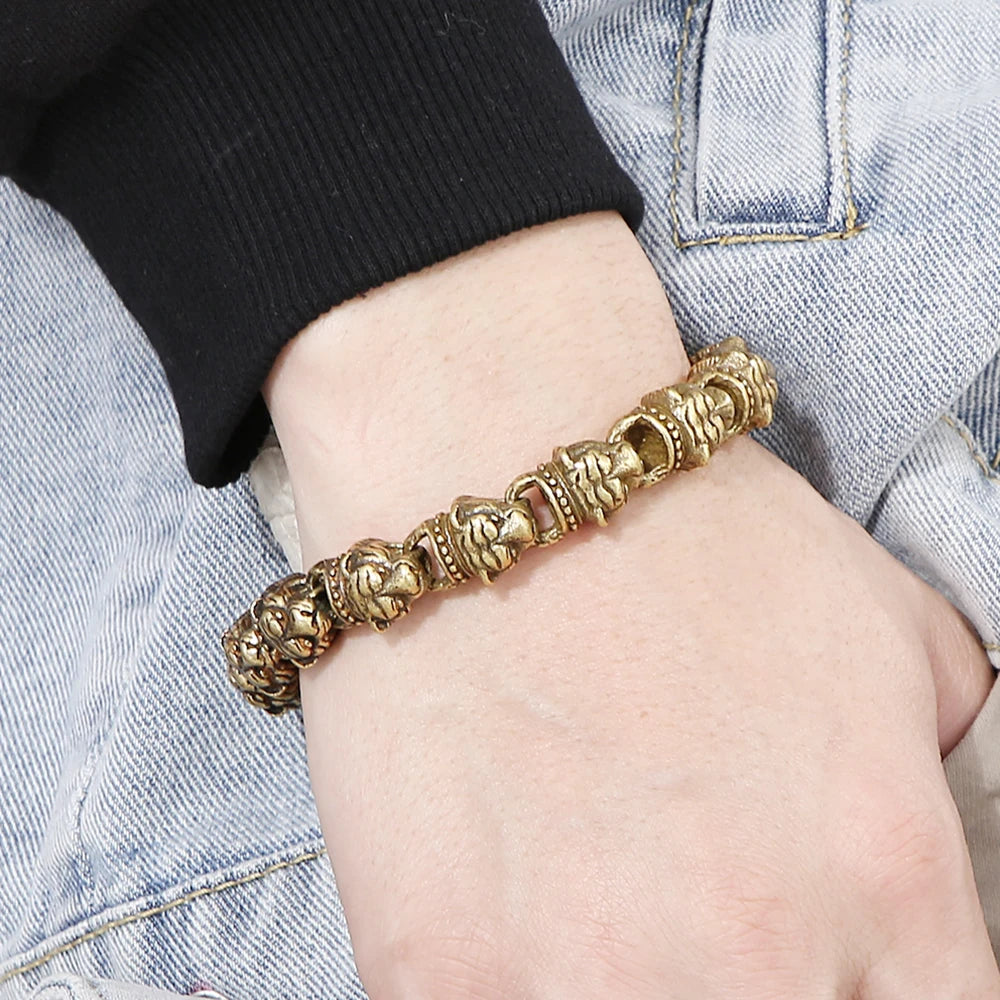 Steampunk Men's Tiger Head Bracelet Vintage Old Gold Color Solid Stainless Steel Man Bracelets Bangle Mens Jewellery