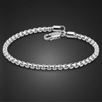 925 Sterling Silver Bracelet Men Women Teens Girls 3MM Square Round Box Chain 6.3"-" 9" inch Bangle Unisex Jewelry Gift