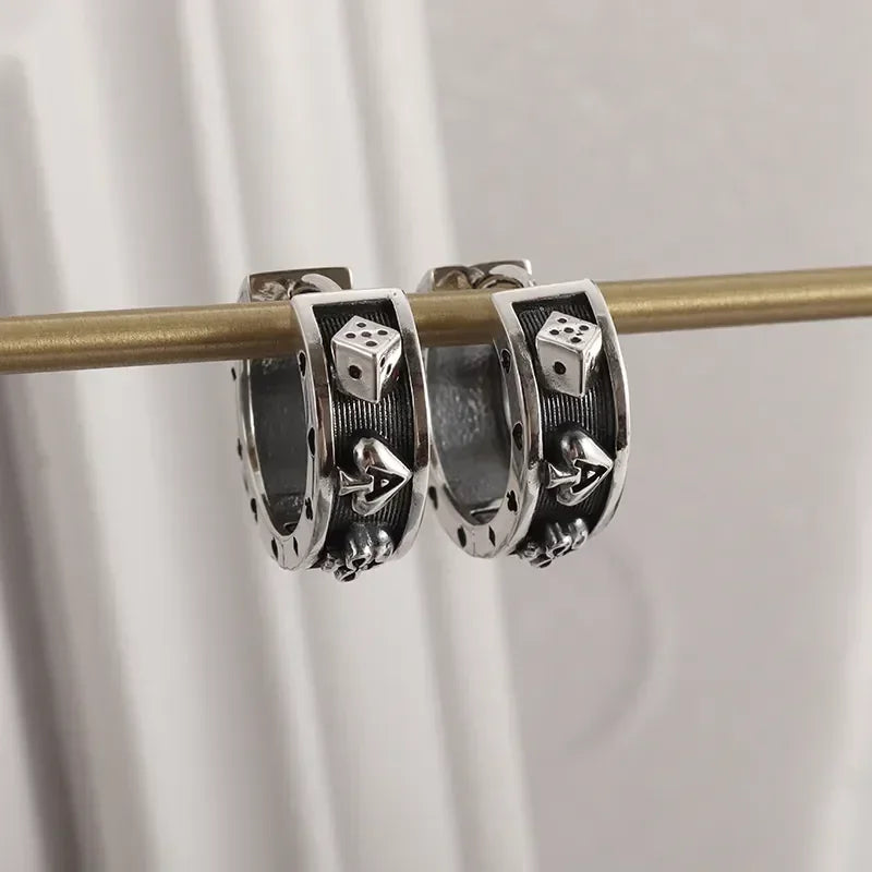 Gothic Spiked Hoop Earrings Small Textured Huggie — Two-Tone